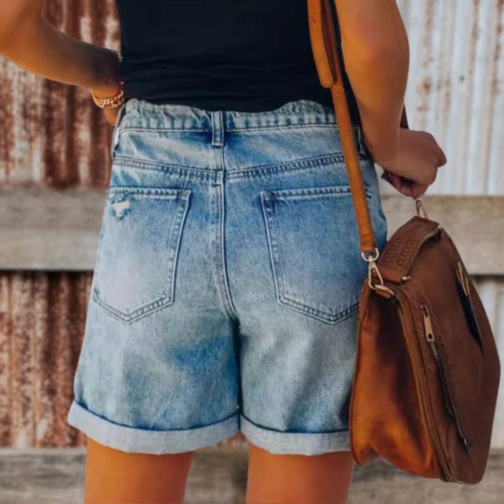 High Rise Straight Rolled Up Denim Shorts