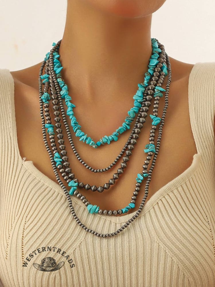 Retro Multi-layer Turquoise Beaded Necklace