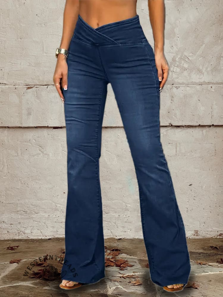 Women's Denim Fabric Print Vintage Soft Comfy Sweatpant Jeans Pants