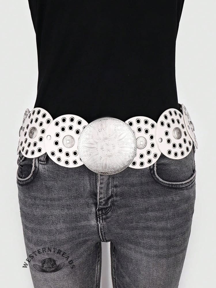 Round Hollow European and American Retro Cowboy Western Belt Round Hollow