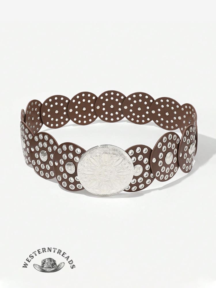 Round Hollow European and American Retro Cowboy Western Belt Round Hollow