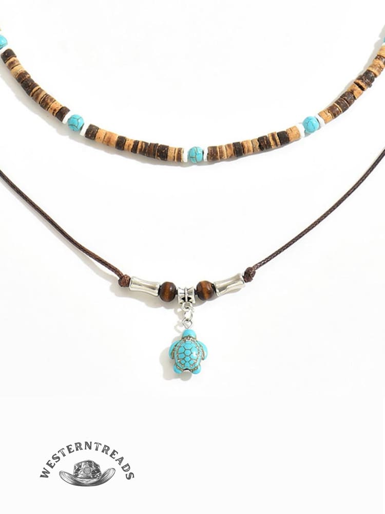 Coconut Shell Turquoise Turtle Necklace Set