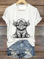 Women's Western Highland Cow printed casual T-shirt