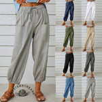 Solid Color Casual With Pocket Buttons Cotton Linen Trousers Pants