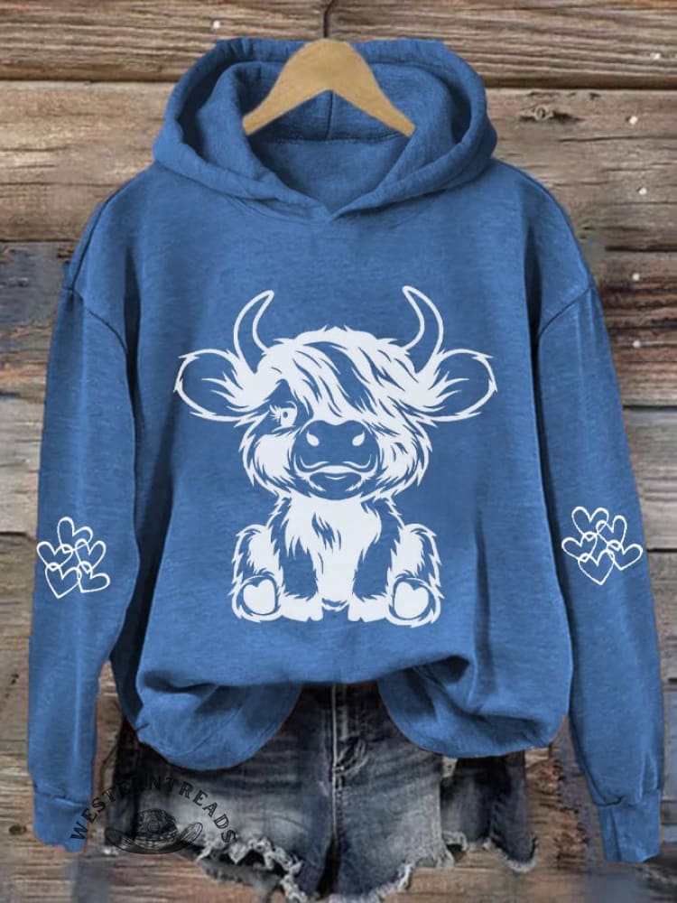 Women's Highland Cow Casual Hoodie Sweatshirt