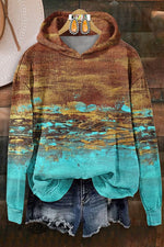 Retro Textured Print Long Sleeve Hoodie