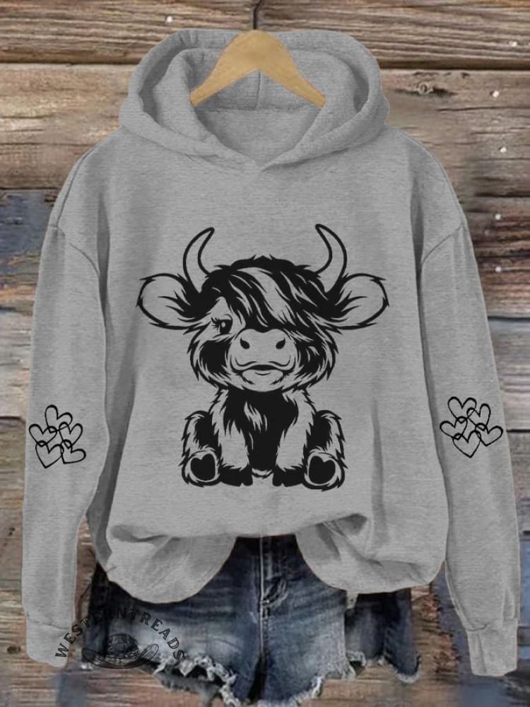 Women's Highland Cow Casual Hoodie Sweatshirt