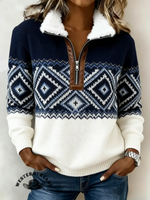 Women'S Casual Color-Blocked Print Sweatshirt