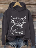 Women'S Western Highland Cow Print Casual Hoodie