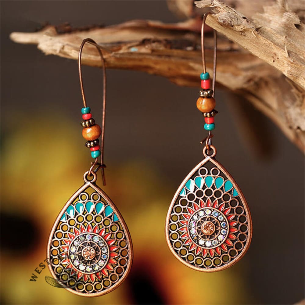 Boho Mandala Hollow Carving Beaded Earrings
