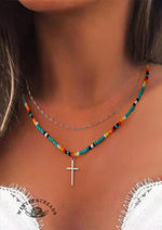2Pcs Colorful Beading Cross Pendant Necklace