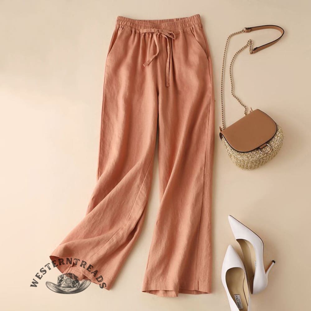 Solid Color Cotton Linen High Waist Straight-Leg Casual Pants