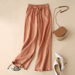 Solid Color Cotton Linen High Waist Straight-Leg Casual Pants
