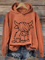 Women'S Western Highland Cow Print Casual Hoodie