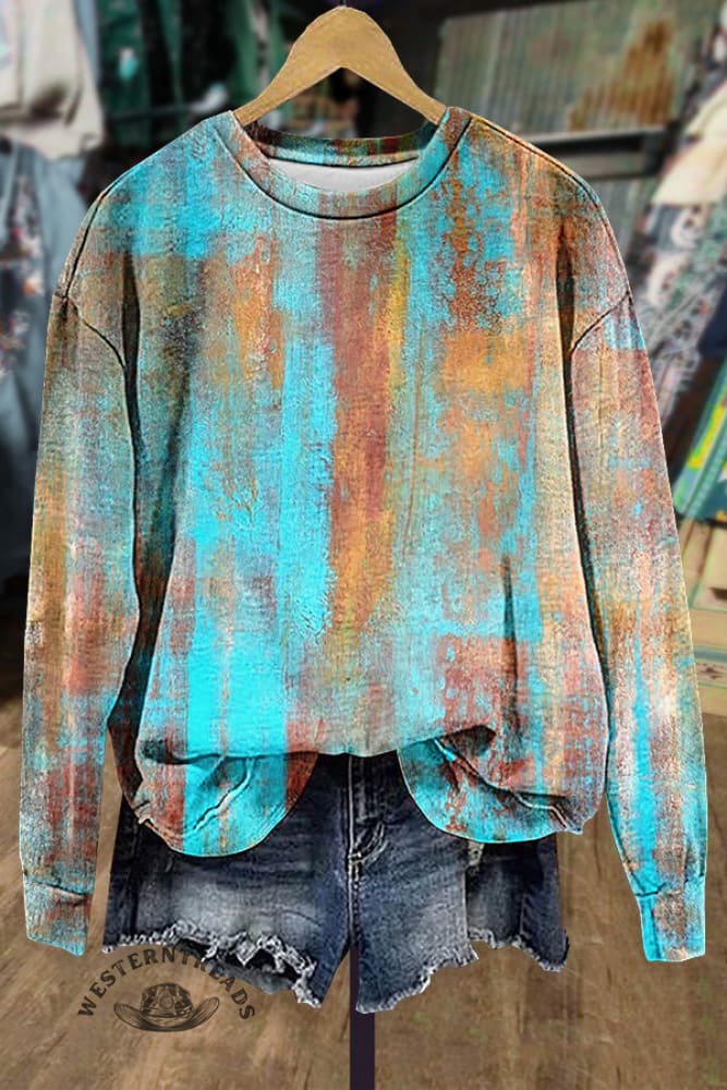 Abstract Western Print Crew Neck Sweatshirt