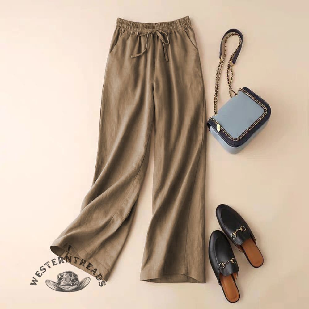 Solid Color Cotton Linen High Waist Straight-Leg Casual Pants