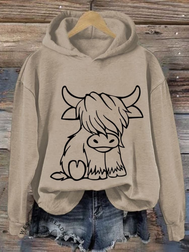 Women'S Western Highland Cow Print Casual Hoodie