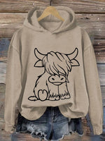 Women'S Western Highland Cow Print Casual Hoodie