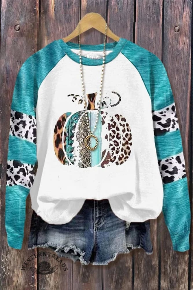 Mixed Pumpkin Print Long Sleeve Sweatshirt
