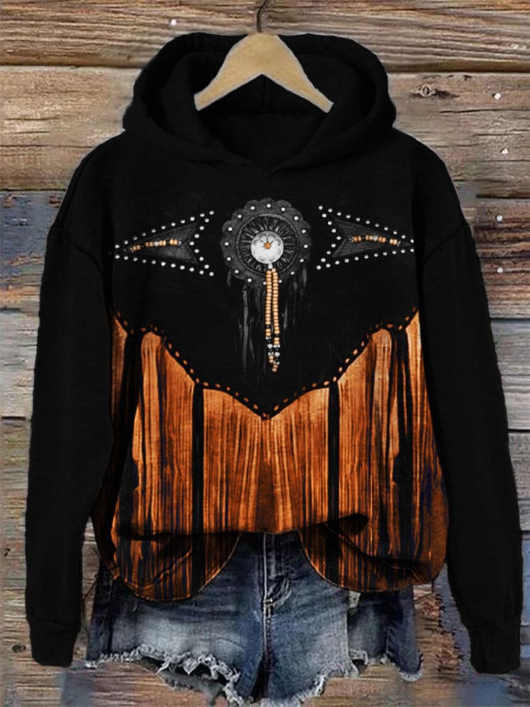 Western Turquoise Art Contrast Color Hoodie