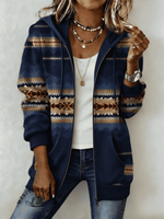 Retro Print Hooded Sweatshirt Cardigan Jacket