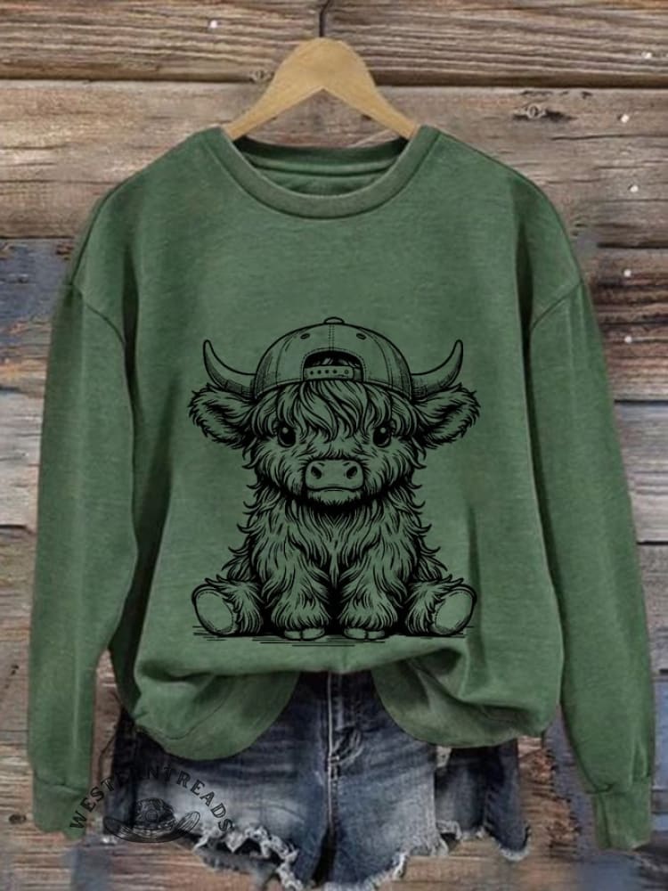 Women's Western Highland Cow Print Casual Sweatshirt