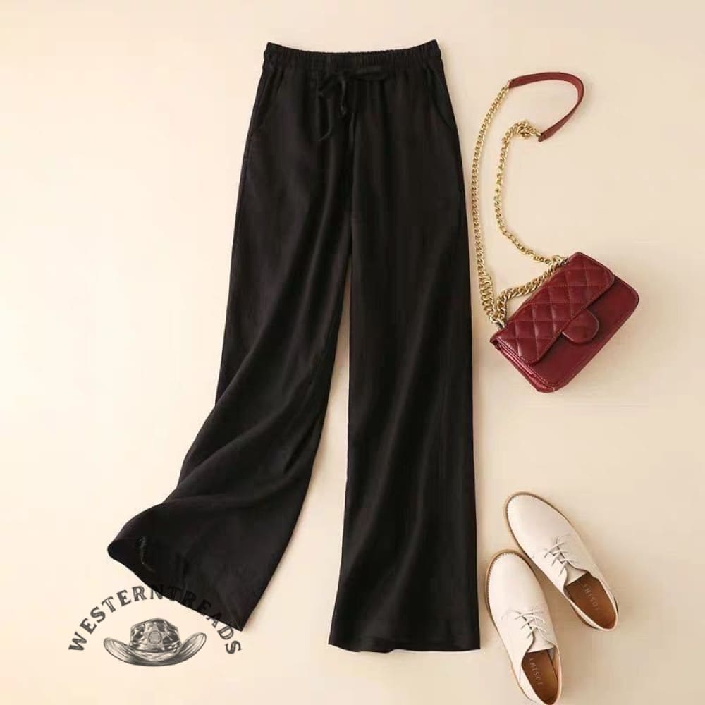 Solid Color Cotton Linen High Waist Straight-Leg Casual Pants