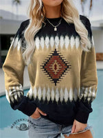 Brown Retro Aztec Print Casual Sweatshirt