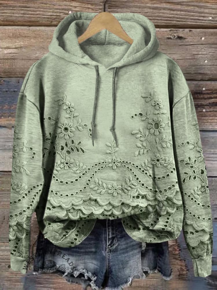 🔥Hot Sale🔥Women's Floral Textured Art Patterns Prints Casual Pocket Hooded Sweatshirt