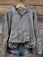 ?Limited Time Discount?Vintage Lace Floral Print Casual Sweatshirt