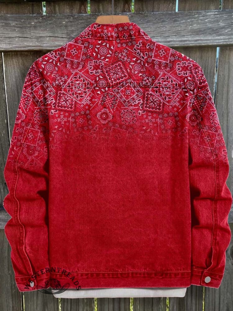 Paisley Print Casual Denim Jacket