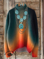 Vintage Print Knit Turtleneck Pullover Sweater