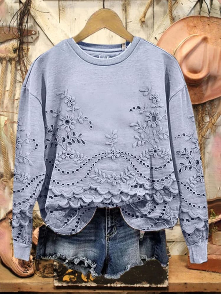 Limited time offer ✨Vintage Lovely Lace Floral Pattern Art Print Casual Sweatshirt