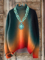 Vintage Print Knit Turtleneck Pullover Sweater