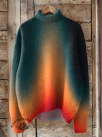 Vintage Print Knit Turtleneck Pullover Sweater