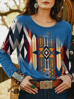 🔥Hot Sale🔥Blue Aztec Print Casual Sweatshirt