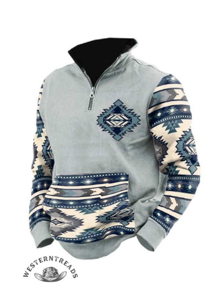 Printed Stand-up Collar Zip-up Polo Hoodie