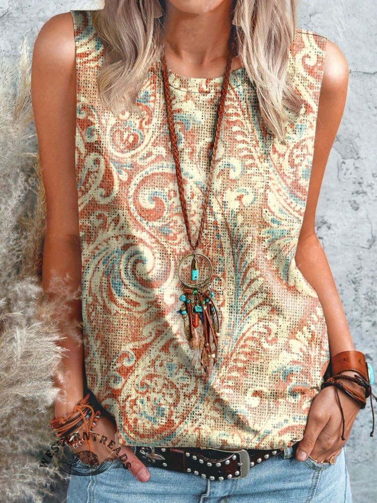 Women's Vintage Print Casual Tank Top