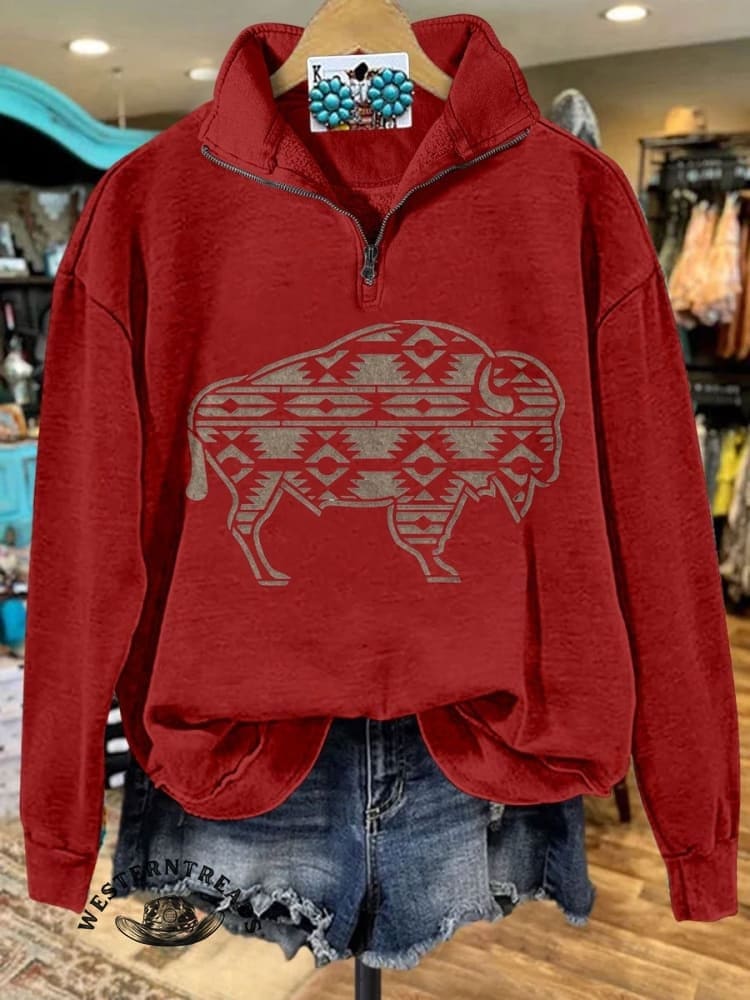 🔥Hot Sale🔥Women's Vintage buffalo Print Casual Sweatshirt