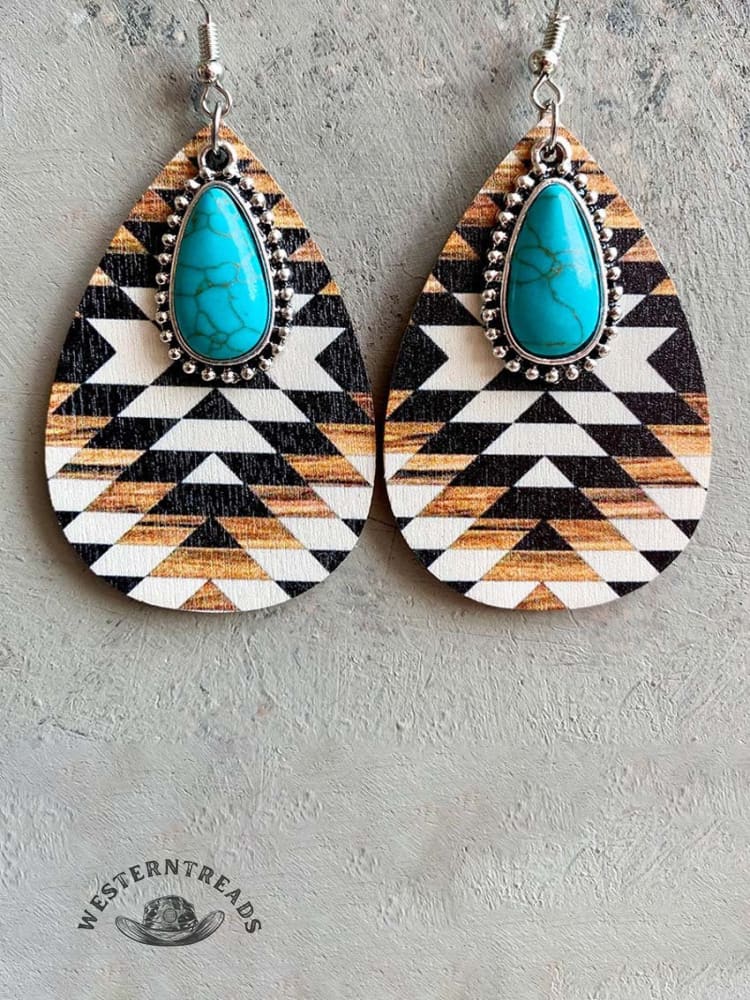 Western Bohemian Earrings Turquoise Pendant