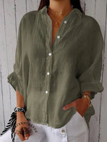 Women's Solid Color Cotton & Linen Casual Tie-back Shirt