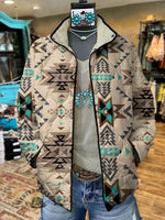 Women's Camel Retro Aztec Art Print Casual Quilted Cardigan