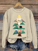 Retro Patchwork Christmas Tree Print Sweatshirt