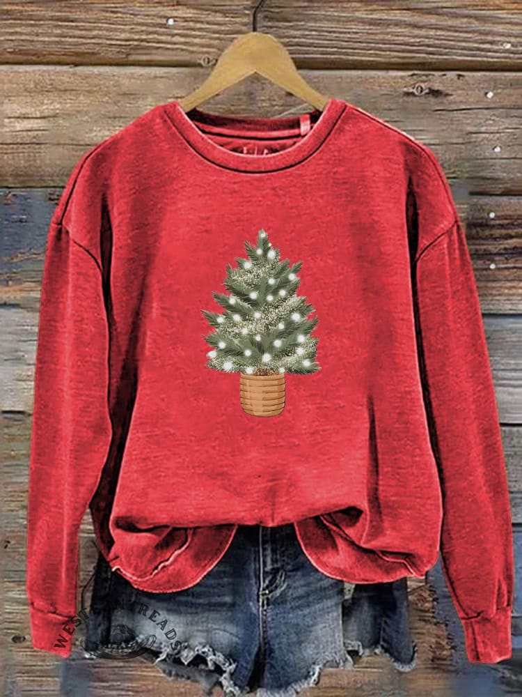 Christmas Tree Lights Print Casual Sweatshirt