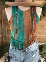 Women's Ethnic Textured Contrasting Print Casual Tank Top