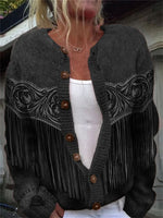 Retro Floral Stripes Print Buttoned Cardigan Sweater