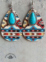 Western Bohemian Earrings Turquoise Pendant
