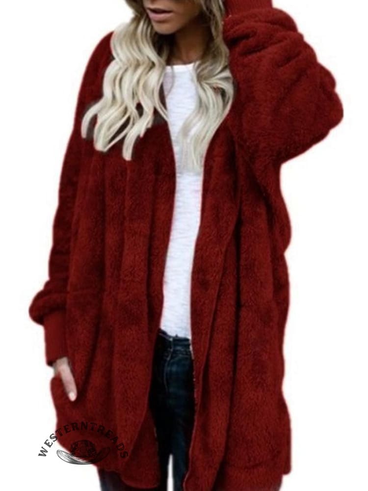 Autumn and Winter Solid Color Warm Top Medium Long Coat