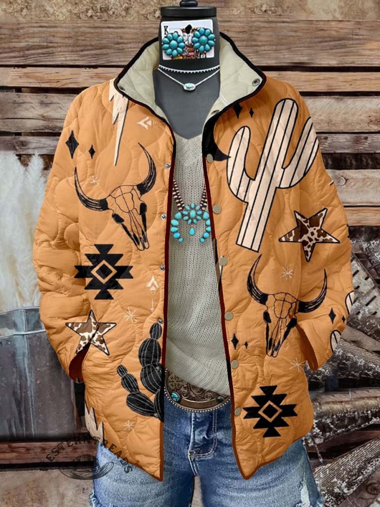 🔥❄️0.15kg Ultralight Quilted Jacket🔥Western Print Women's Casual Quilted Cardigan