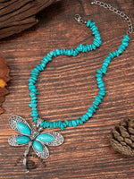 Bohemian Vintage Dragonfly Turquoise Pendant Necklace